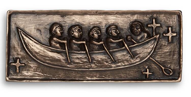 A bronze rendering of St. Brendan and his monks courtesy of Wild Goose Studio